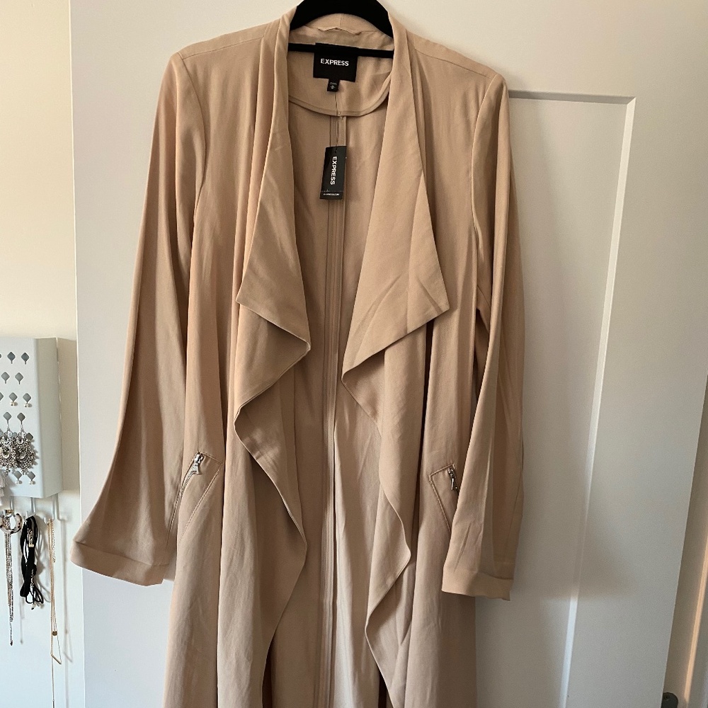 Express Flyaway Tie Front Satin Trench Coat